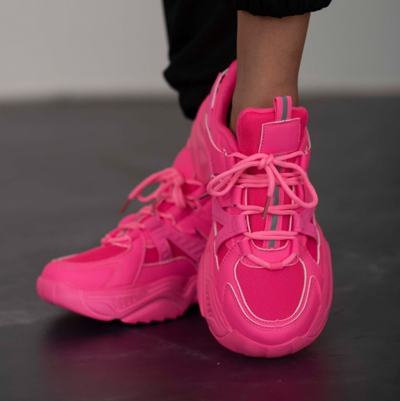 Running Late Chunky Sole Athletic Sneakers in Hot Pink - Picture 4 of 7